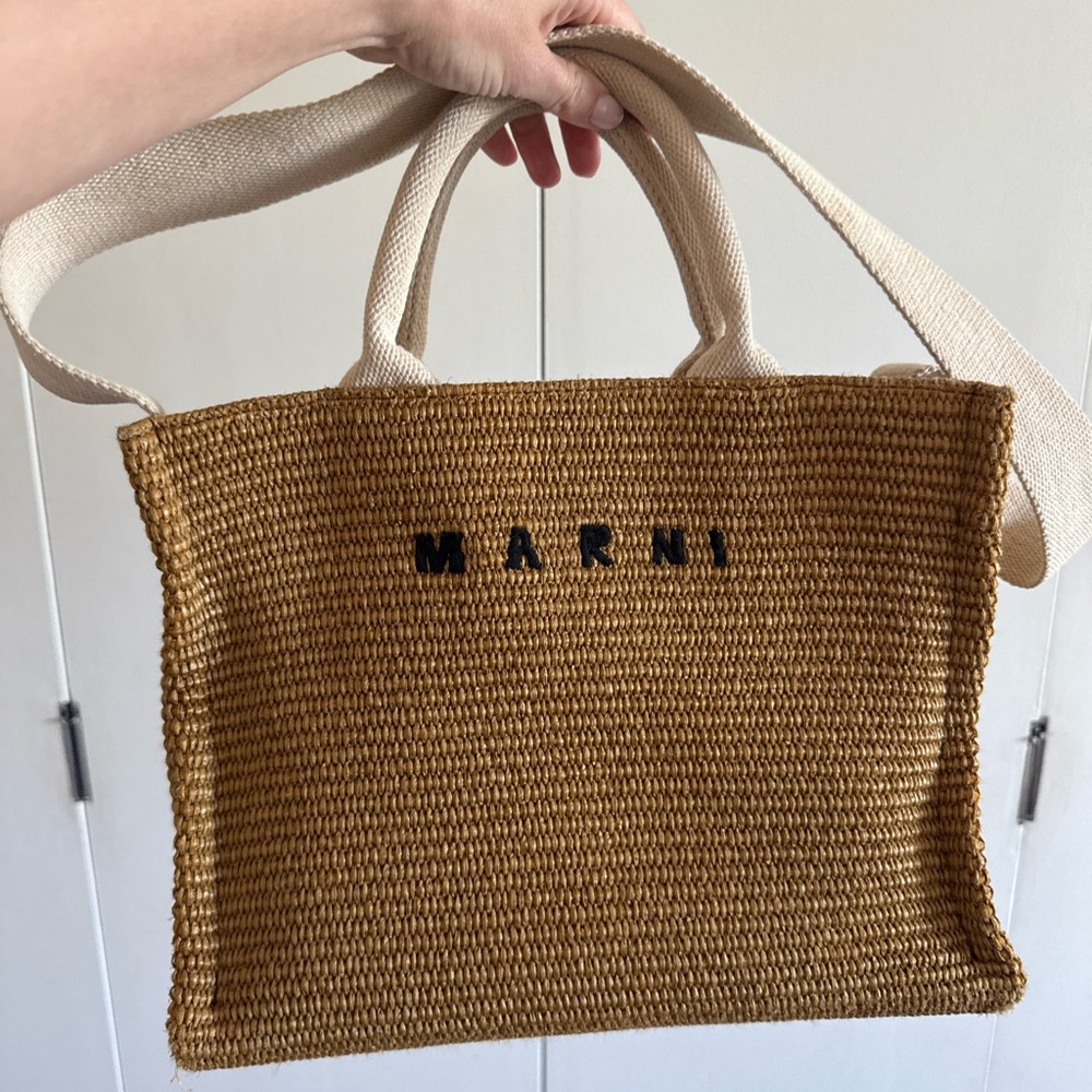 Marni Brown Woven Tote with Cream Handles